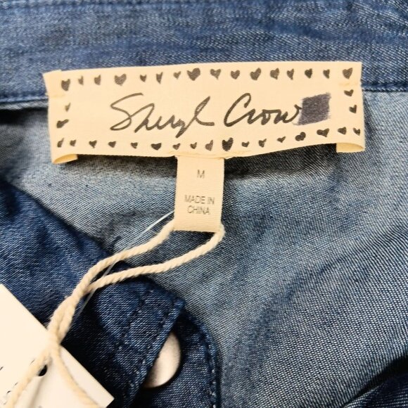 Cheryl Crow Be Myself Medium Shirt Long Sleeve Blue Chambray Butterfly Snap READ - Picture 6 of 12